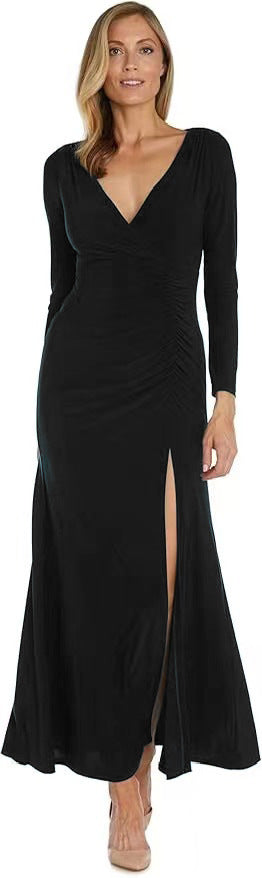 Robe maxi élégante pour femmes avec décolleté en V profond et fente latérale Chic und Stil
