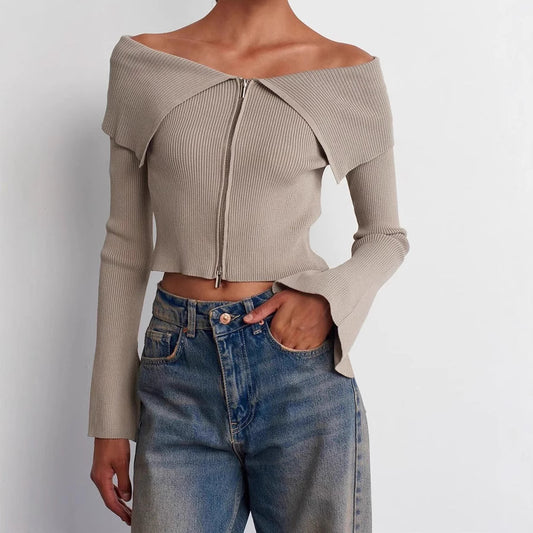 Haut de femme cropped avec décolleté large et fermeture éclair Chic und Stil
