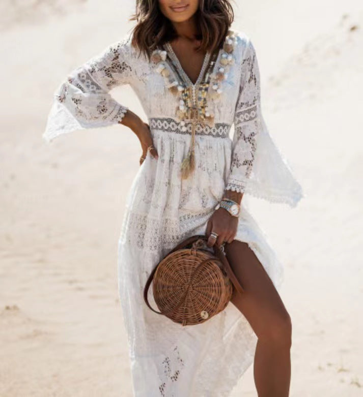 Robe de plage boho élégante pour dames avec des accents en dentelle et une coupe ample Chic und Stil