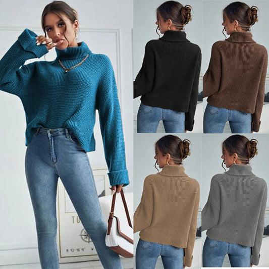 Dames Pull en tricot de haute qualité avec col montant et design structuré Chic und Stil