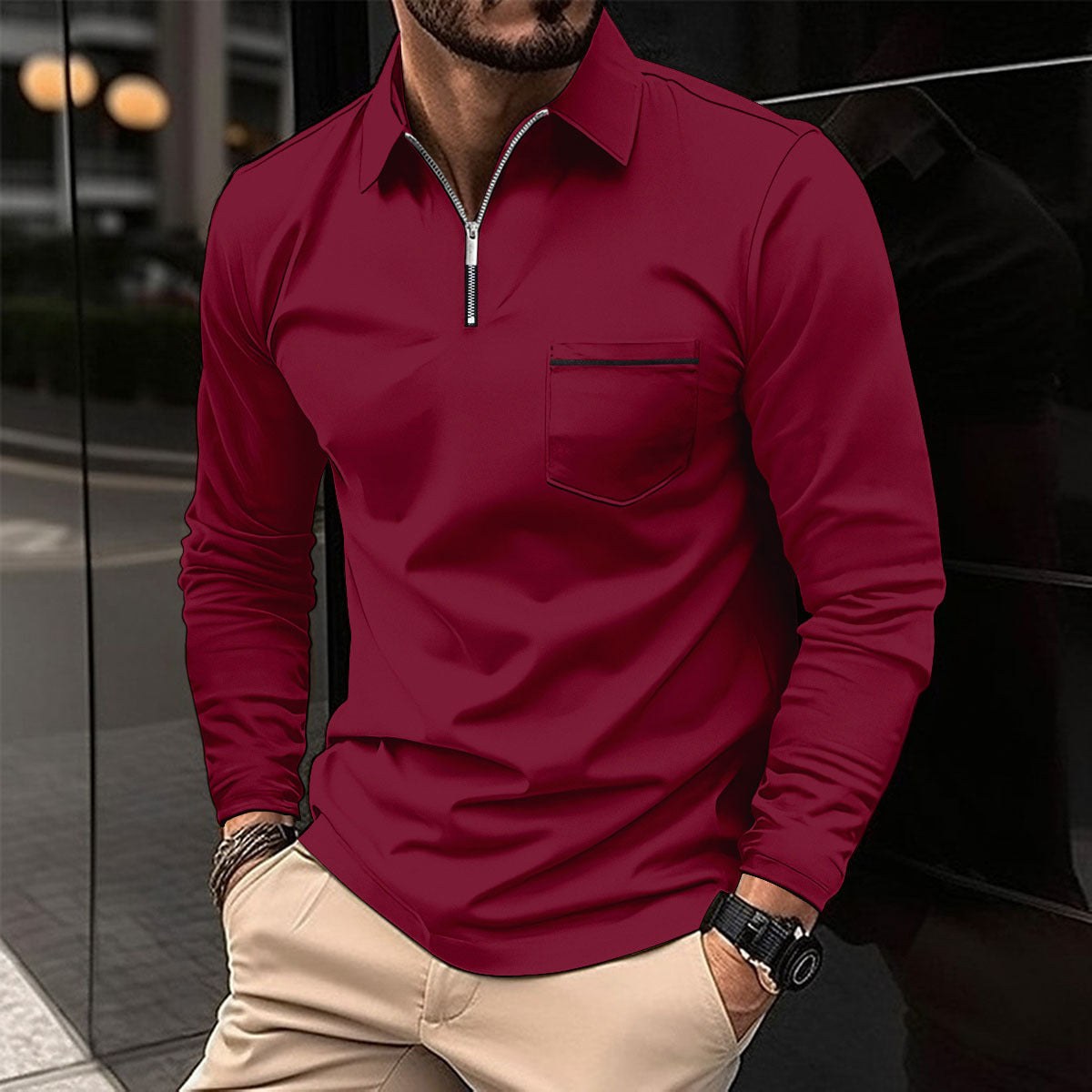 Chemise à manches longues pour hommes avec fermeture éclair et poche poitrine Chic und Stil
