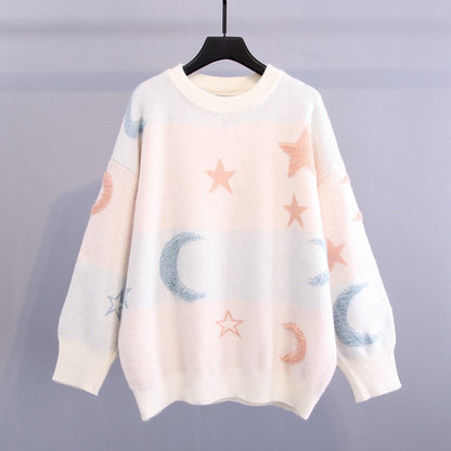 Ladies comfortable sweater with a beautiful star and moon pattern Chic and Style