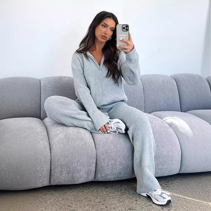 Dames ensemble confortable de pull en tricot et pantalon Chic und Stil