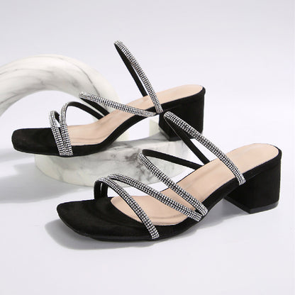 Sandales Élégantes pour Femmes avec Sangles Étincelantes et Talon Bloc Chic und Stil