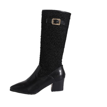 Bottes overknee à la mode pour femmes avec un élégant motif en tricot et un confort blocké.