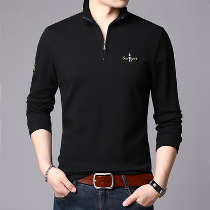 Men's high collar pullover with modern zipper and fine texture Chic und Stil
