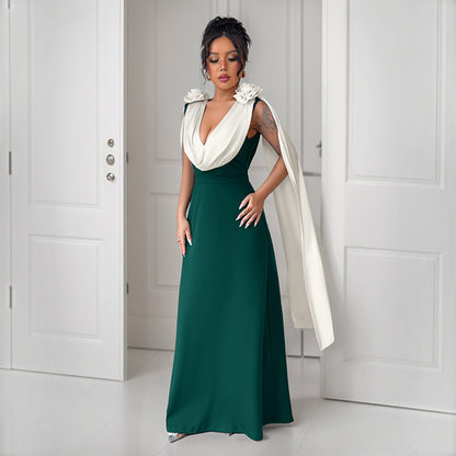 Robe Maxi Élégante Femme avec Manches Drapées Chic und Stil