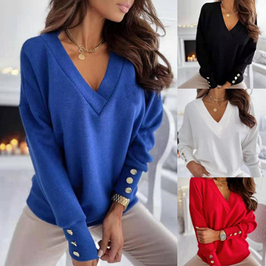 Pull femme décontracté à col en V en mélange de coton doux Chic und Stil