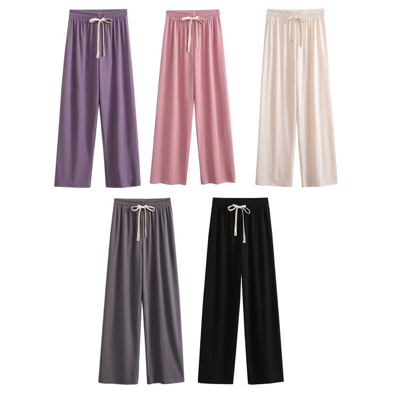 Wide palazzo pants for ladies with elastic waistband and decorative cord Chic und Stil