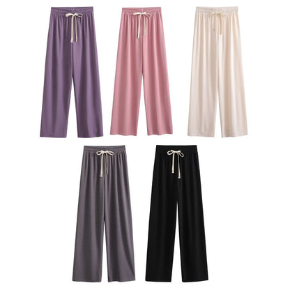 Wide palazzo pants for ladies with elastic waistband and decorative cord Chic und Stil