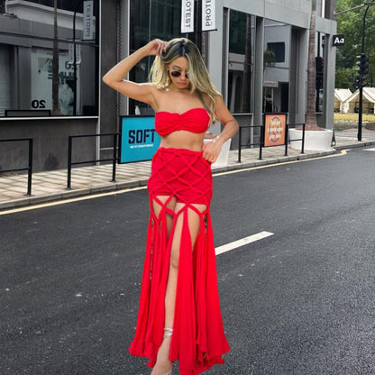 Robe pour femmes avec des fentes latérales ouvertes et un design en treillis raffiné Chic und Stil