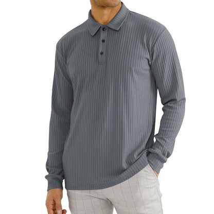 Chemise polo à manches longues pour hommes avec motif en côtes texturé et détail de bouton Chic und Stil