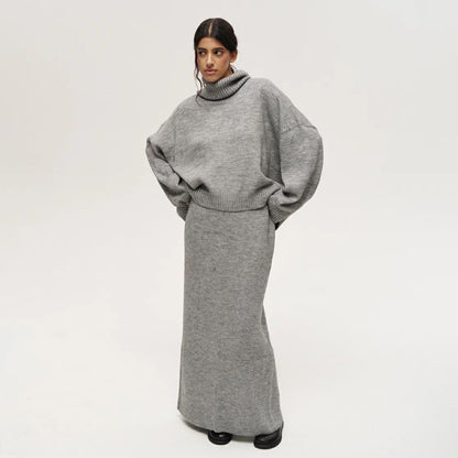 Dames élégant, ensemble en tricot décontracté avec col haut Chic und Stil