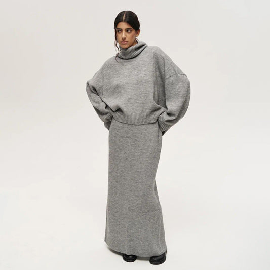 Dames élégant, ensemble en tricot décontracté avec col haut Chic und Stil