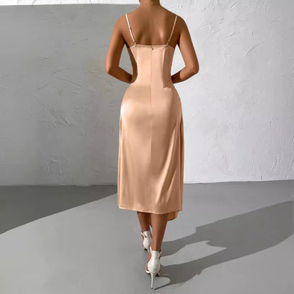 Robe longue en satin pour femme avec fente sensuelle Chic und Stil