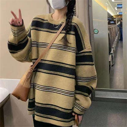 Pull en tricot décontracté pour femmes avec des rayures maritimes et une coupe ample Chic und Stil