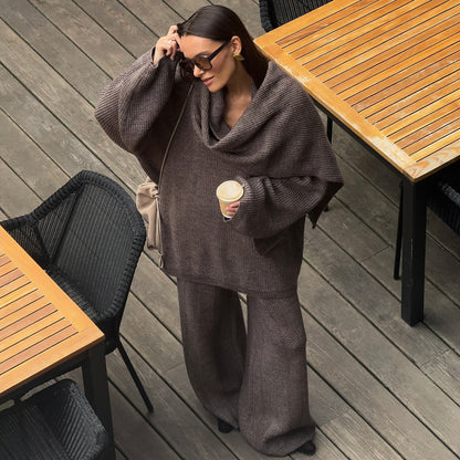 Women High-Quality Knit Set with Loose Top and Casual Palazzo Pants Chic and Style