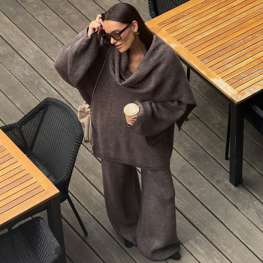 Women High-Quality Knit Set with Loose Top and Casual Palazzo Pants Chic and Style