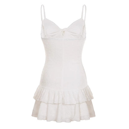 Femmes Robe mini ludique avec volants et fines bretelles spaghetti Chic und Stil