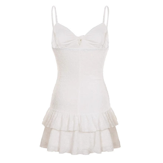 Femmes Robe mini ludique avec volants et fines bretelles spaghetti Chic und Stil
