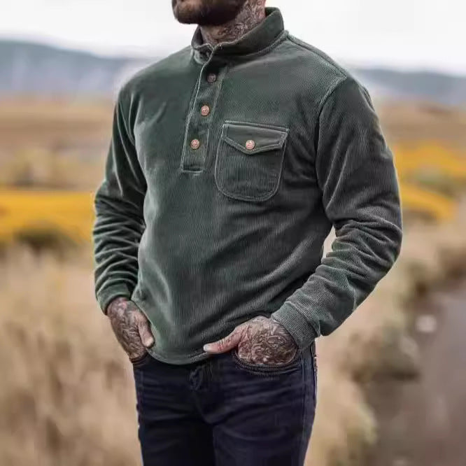 Pull en coton pour hommes avec fermeture à boutons et poche poitrine Chic und Stil