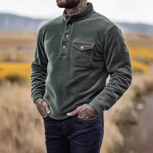 Pull en coton pour hommes avec fermeture à boutons et poche poitrine Chic und Stil