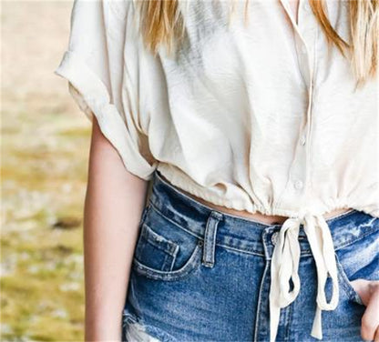 Chemisier décontracté pour femme avec manches raccourcies et cordon de serrage Chic und Stil