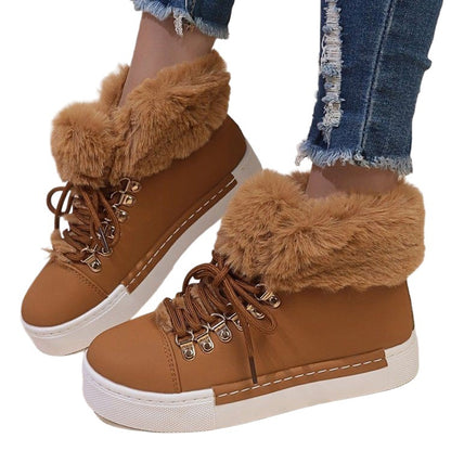 Ladies Plush Sneakers with Warm Lining and Fashionable Laces Chic and Style