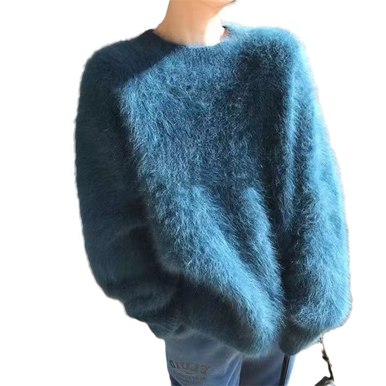 Femmes Pull en peluche à col rond avec coupe décontractée et taille oversize Chic und Stil