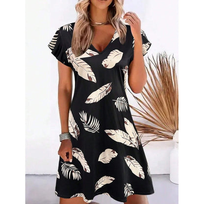 Dames V-Décolleté Imprimé Tropical Robe A-Ligne Chic und Stil