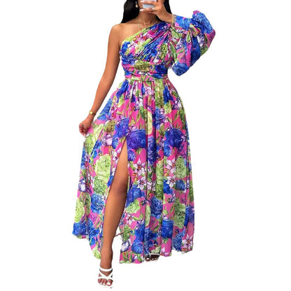 Robe maxi élégante à épaule unique florale Chic und Stil