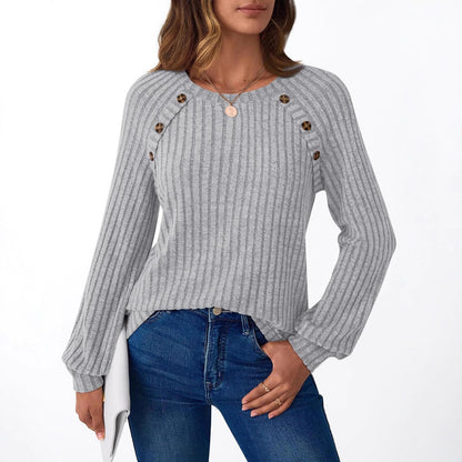 Pull-over en tricot pour femmes avec des boutons décoratifs et un motif côtelé moderne Chic und Stil