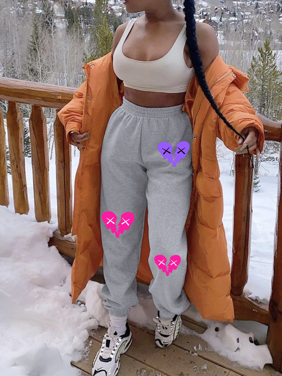 Ladies Comfortable Jogging Pants with Creative Heart Patterns Chic and Style