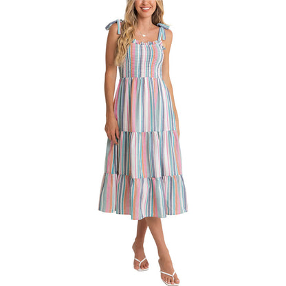 Robe maxi rayée pour femmes avec bretelles spaghetti réglables Chic und Stil