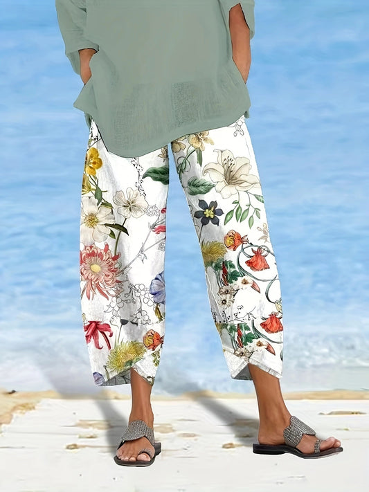 Casual women’s pants with floral pattern and elastic waistband Chic and Style