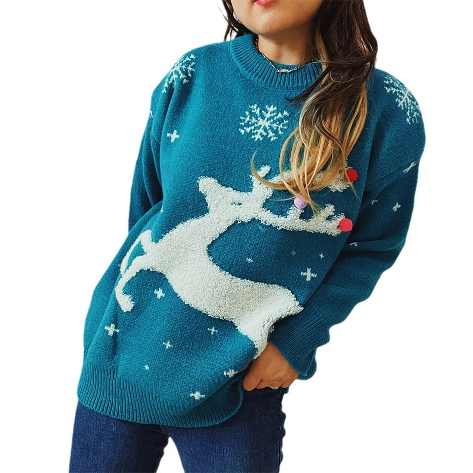 Pull féminin élégant avec motif créatif de renne et tricot texturé Chic und Stil