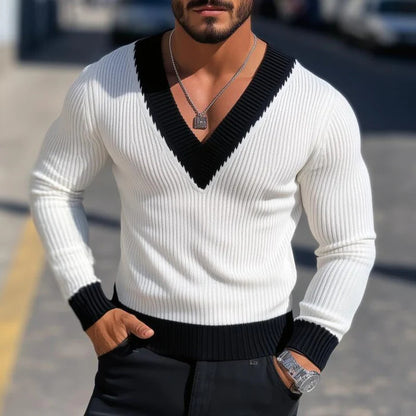 Elegant V-neck pullover for men with ribbed structure Chic and Style