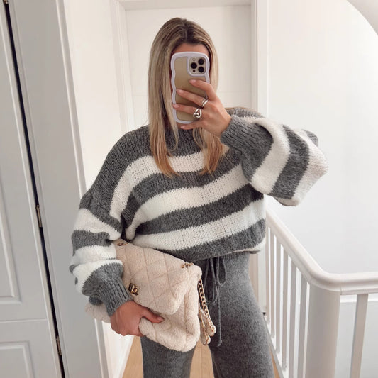 Pull cropped à la mode pour femme avec un motif rayé unique et des manches larges Chic und Stil