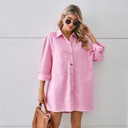 Women's Denim Shirt Dress with Practical Pockets and Relaxed Fit Chic und Stil