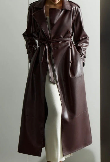 Women's trench coat in high-quality faux leather with adjustable belt Chic and Style