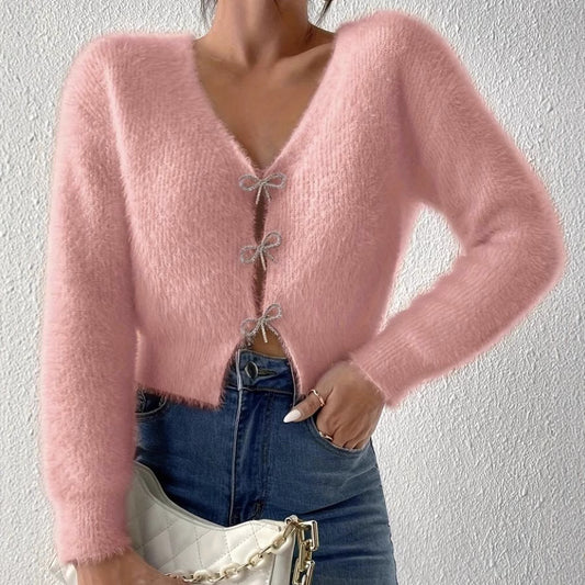 Plaid knit sweater with buttons for women Chic und Stil