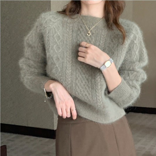 Pull en maille épaisse pour femmes avec un design de tresse unique et une coupe décontractée Chic und Stil