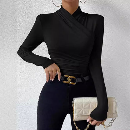 Chemise à manches longues pour femmes avec un design enveloppant raffiné Chic und Stil