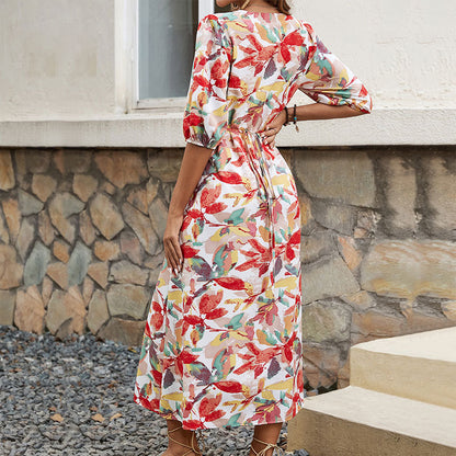 Robe maxi à boutons imprimé floral pour dames Chic und Stil