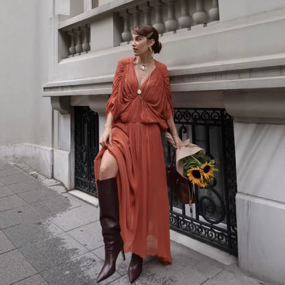 Robe maxi femme avec silhouette fluide et élégante drapée Chic und Stil