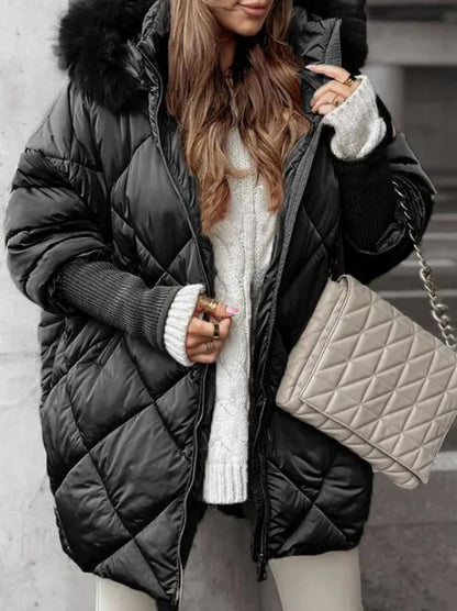 Dame Veste doudoune oversize avec col en fausse fourrure Chic und Stil