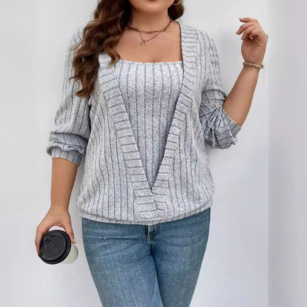 Pull en maille décontracté pour femmes avec décolleté en V profond et texture côtelée Chic und Stil