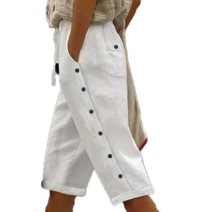 Women's Pants Button Detail Relaxed Fit Chic and Style