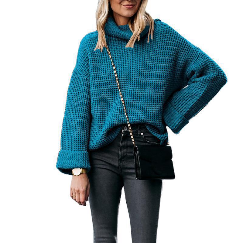 Pull en tricot oversize pour femmes avec col haut et motif en nid d'abeille structuré Chic und Stil
