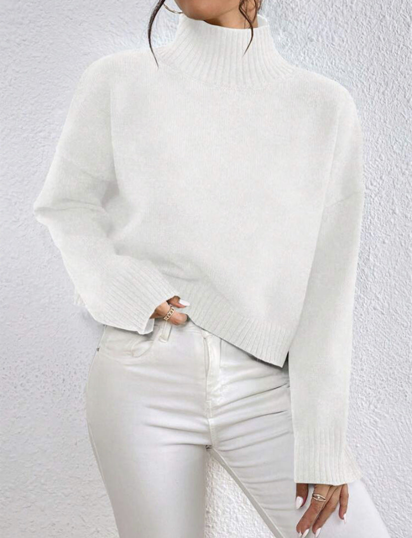 Dames pull col tendance en laine douce Chic und Stil